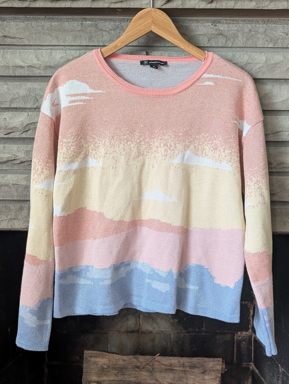 INC International Concepts Pastel Scenic Knit Sweater - Multi Pastel Colors